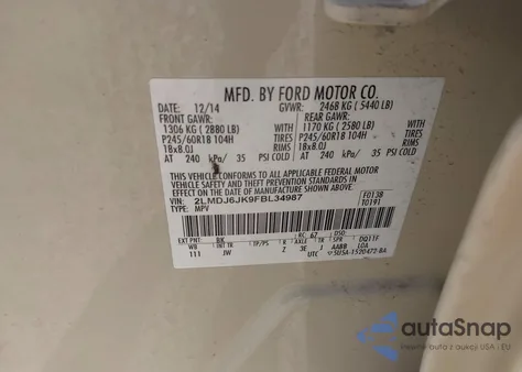 2015 Lincoln Mkx from USA, damaged, VIN 2LMDJ6JK9FBL34987